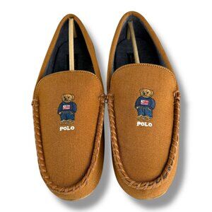 Ralph Lauren Polo Declan Bear Moccasin Slipper House Shoe Brown Size 11